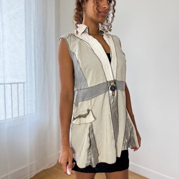 Vintage Italian mixed-fabric sleeveless patchwork tunic vest (Medium) - Picture 6 of 9